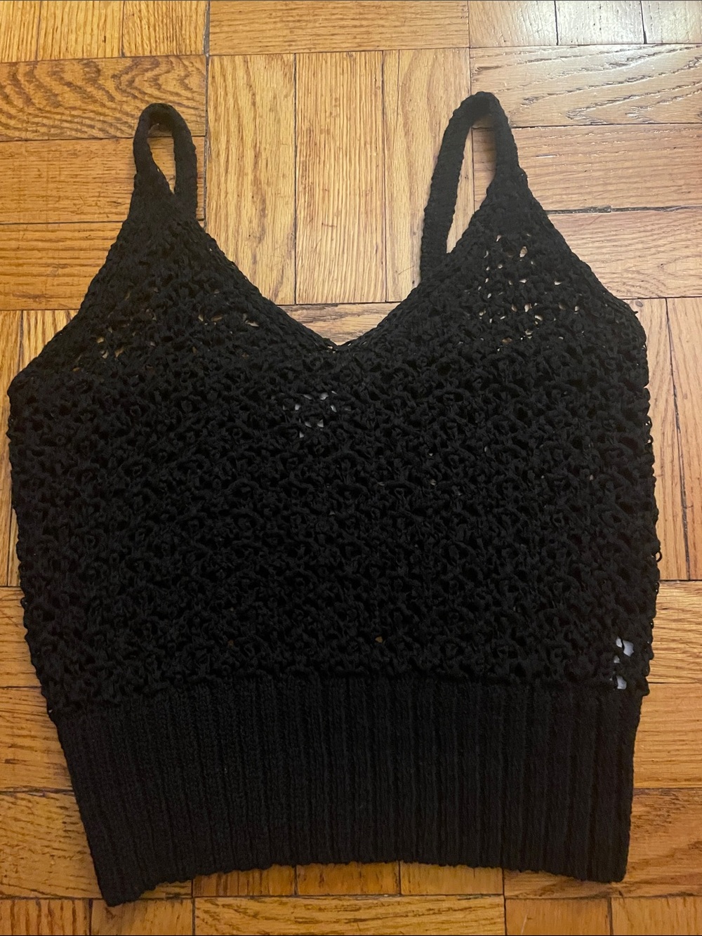 J.Crew Black Cropped V-neck sweater-tank in textured pointelle - like new- M